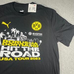 NWT Puma Borussia Dortmund Men’s Large USA Tour 2023 Black Sports T-Shirt